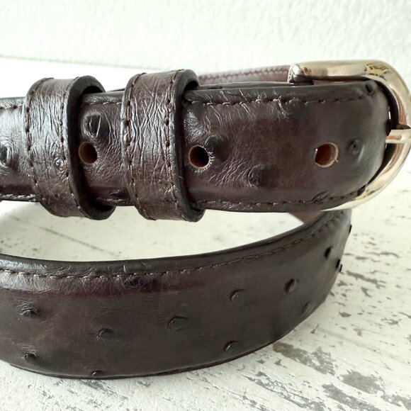 Rod Patrick Mens Full Quill Ostrich Leather Belt Dark Brown 1.25” Tapered Sz 30 - Picture 7 of 12